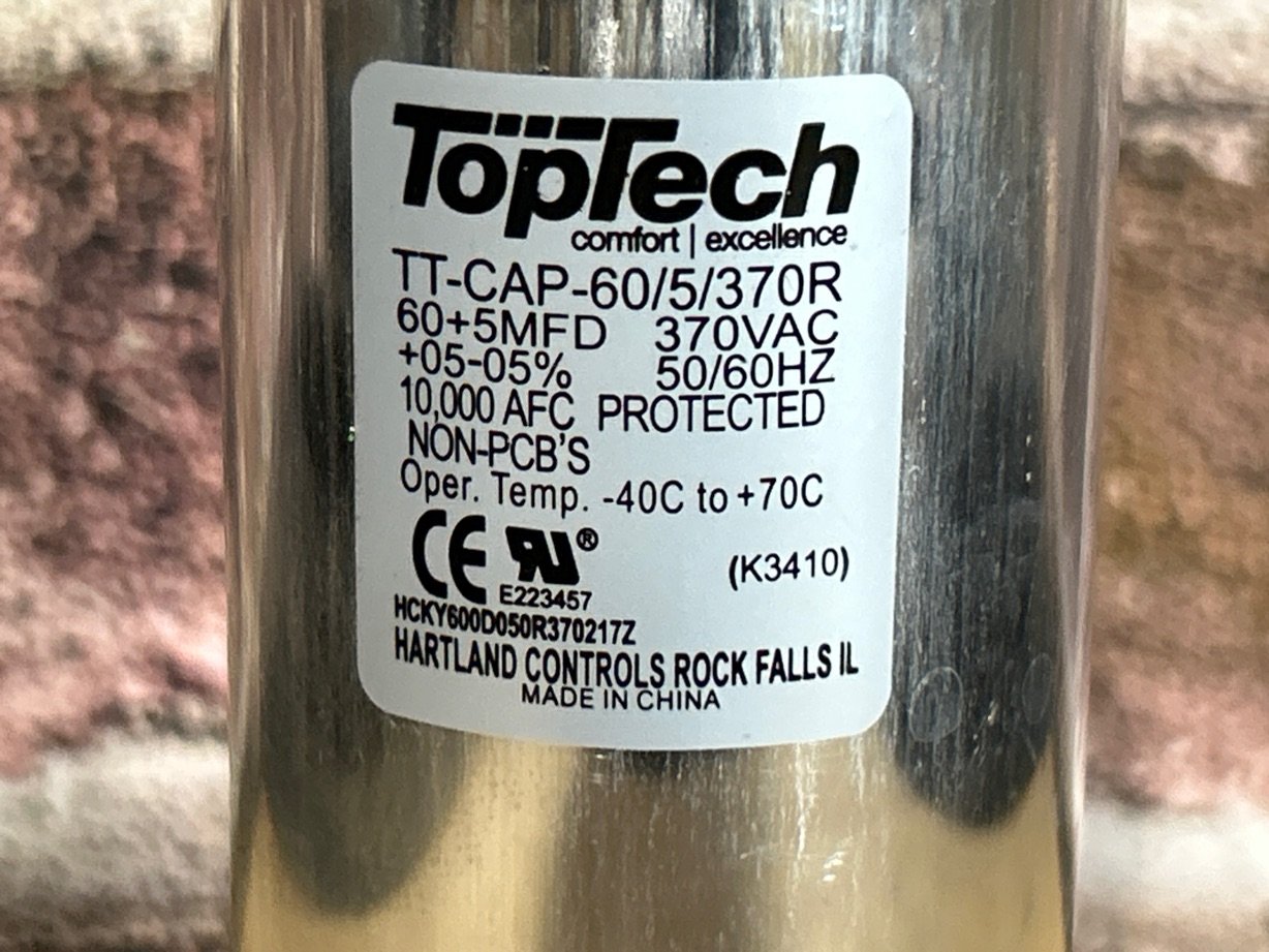 370 Vac, 60+5MFD 50/60 Hz, Round Capacitor