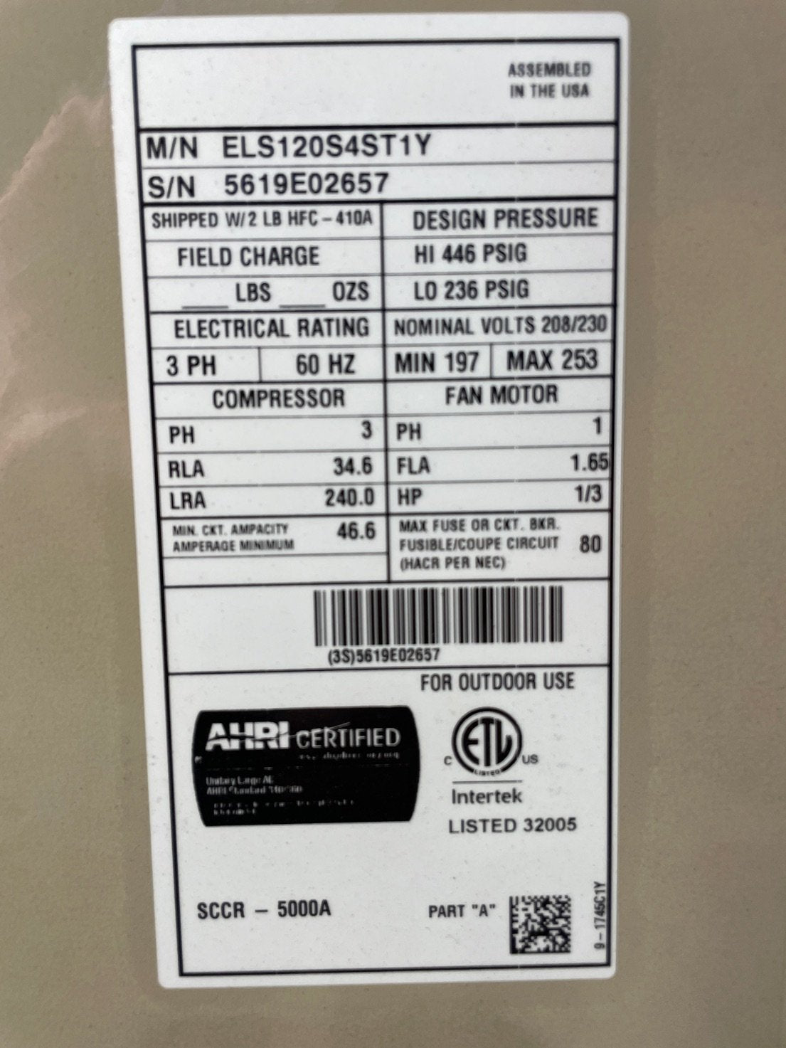 10 Ton Two-Stage Split-System Air Conditioner 208-230/60/3 R410A
