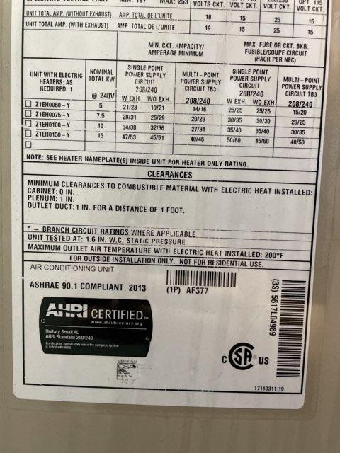 3 Ton Single-Stage Convertible Packaged A/C Unit, 13 SEER, 208-230/60/3, R410A