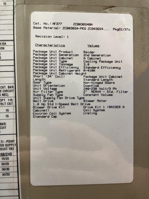3 Ton Single-Stage Convertible Packaged A/C Unit, 13 SEER, 208-230/60/3, R410A