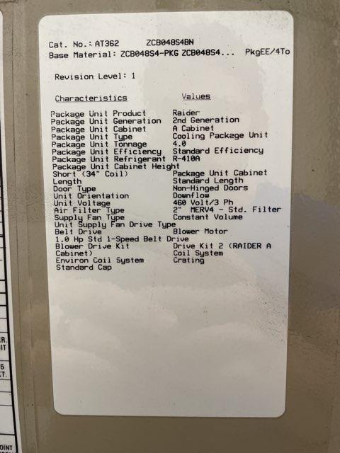 4 Ton Single-Stage Convertible Packaged Air Conditioning Unit, 14 SEER, 460/60/3, R410A