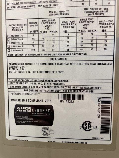 4 Ton Single-Stage Convertible Packaged Air Conditioning Unit, 14 SEER, 460/60/3, R410A