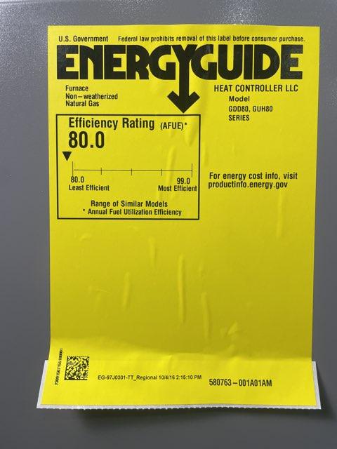 40,000 BTU SS Ultra Low NOx Upflow/Horizontal ECM Gas Furnace 80% AFUE 120/60/1 CFM:1389