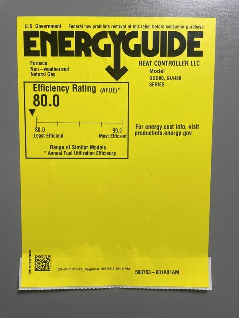 80,000 BTU 1-Stg Ultra Low NOx Upflow/Horizontal ECM Gas Furnace 80% AFUE 120/60/1 CFM:1828