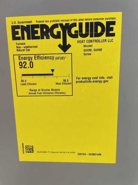 110,000 BTU Single-Stage Downflow PSC Multi Speed Gas Furnace 92% AFUE 120/60/1 CFM: 2285