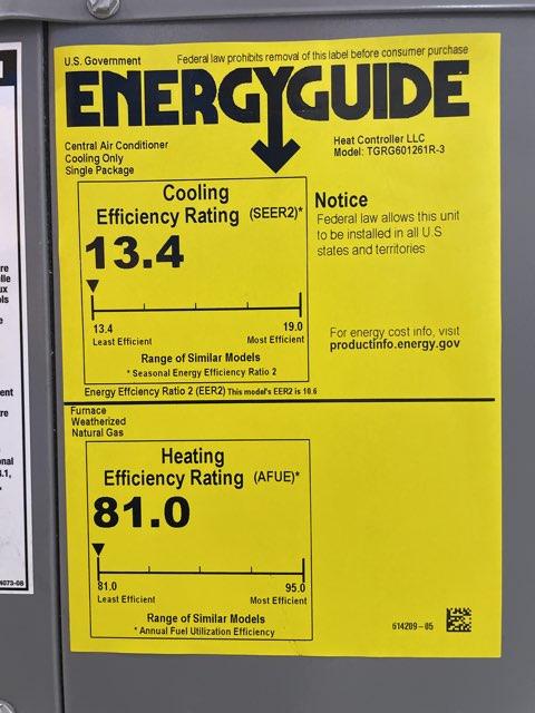 5 Ton Single-Stage Convertible Natural Gas/Electric Packaged Unit, 14 SEER, 208-230/60/1, R410A