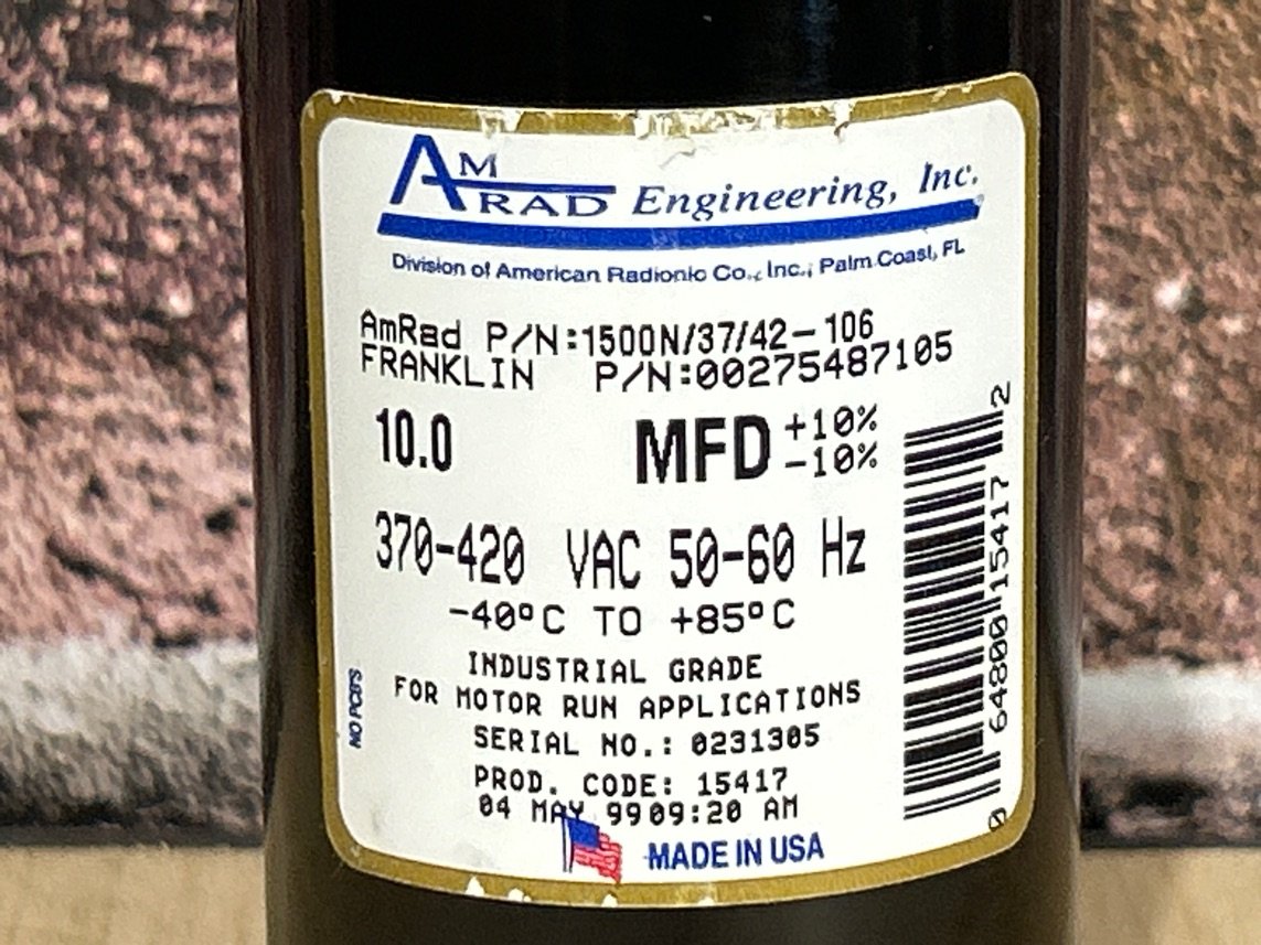 370 Vac, 10MFD 50/60 Hz, Round Capacitor