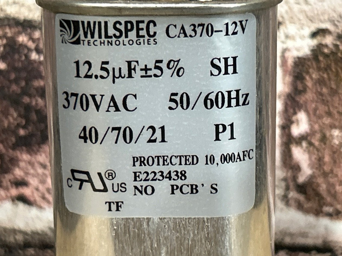 370 Vac, 12.5MFD 50/60 Hz, Oval Capacitor
