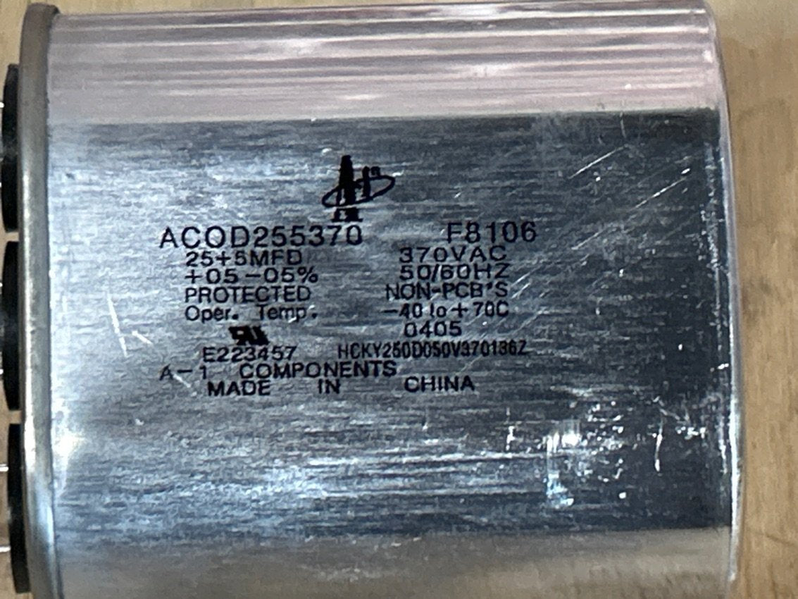 370 Vac, 25+5MFD 50/60 Hz, Oval Capacitor