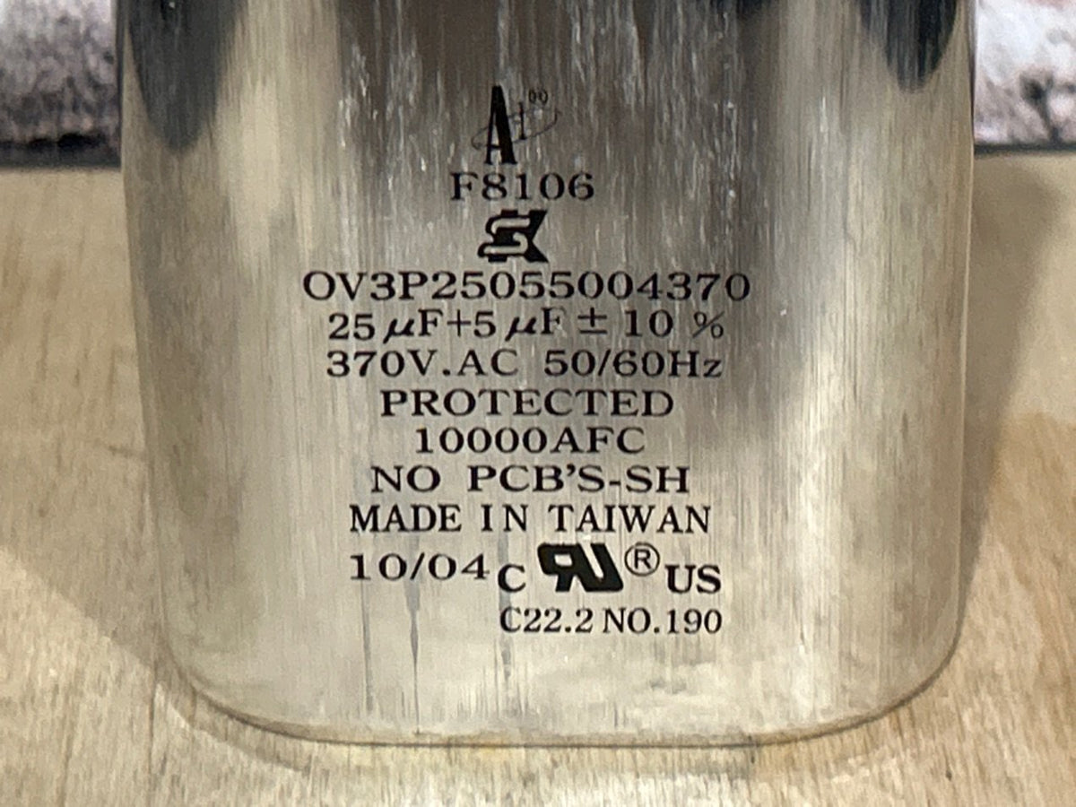 370 Vac, 25+5MFD 50/60 Hz, Oval Capacitor