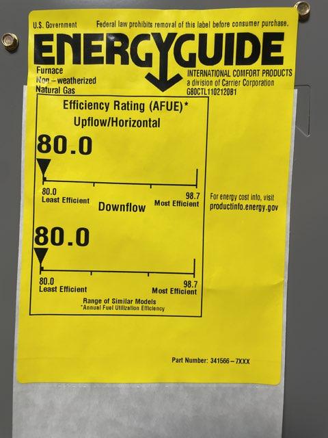 110,000 BTU Low NOx 2-Stg Multiposition ECM Var Spd Communicating Gas Furnace 80% 115/60/1 CFM: 2200
