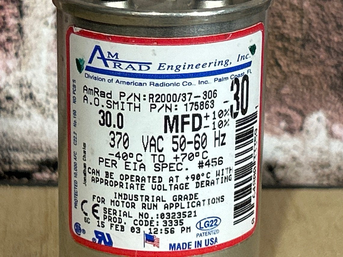 370 Vac, 30MFD 50/60 Hz, Round Capacitor