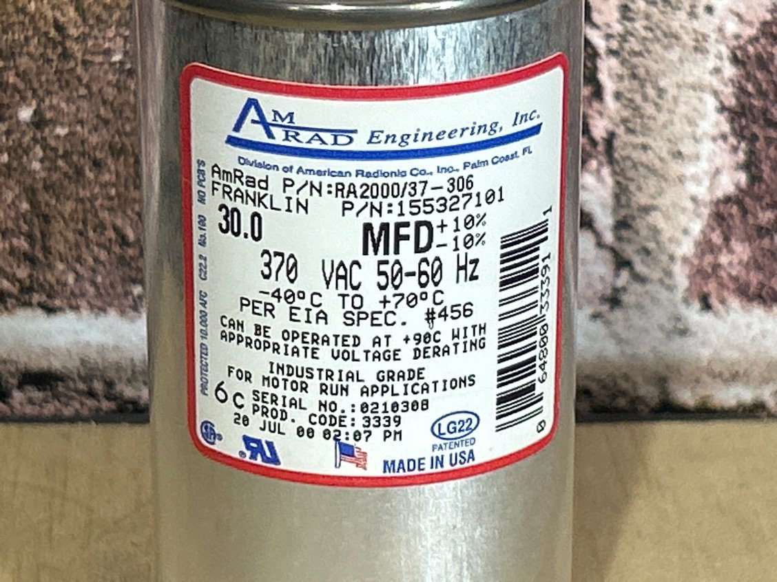 370 Vac, 30MFD 50/60 Hz, Round Capacitor