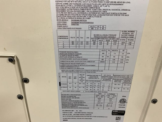 7.5 Ton Two-Stage Convertible Natural Gas/Electric Packaged Unit, 12.5 EER, 460/60/3, R32