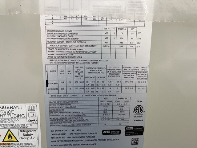 10 Ton Two-Stage Convertible Natural Gas/Electric Packaged Unit, 11.2 EER, 460/60/3, R32