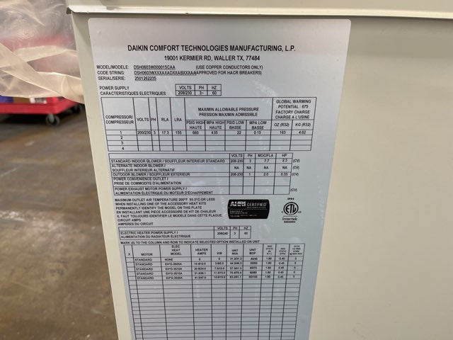 5 Ton Single-Stage Convertible Packaged Heat Pump Unit, 13.7 SEER2, 208-230/60/3, R32