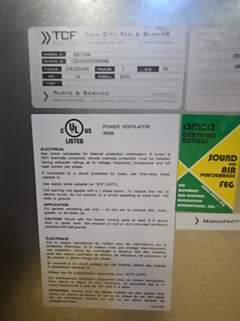 Belt Driven Centrifugal Fan 208-230-460/60/3