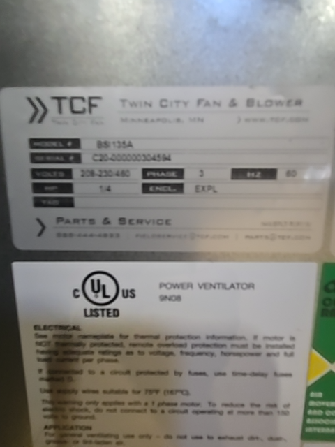 Belt Driven Centrifugal Fan 208-230-460/60/3