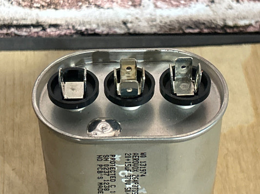 370 Vac, 20+15MFD 50/60 Hz, Oval Capacitor