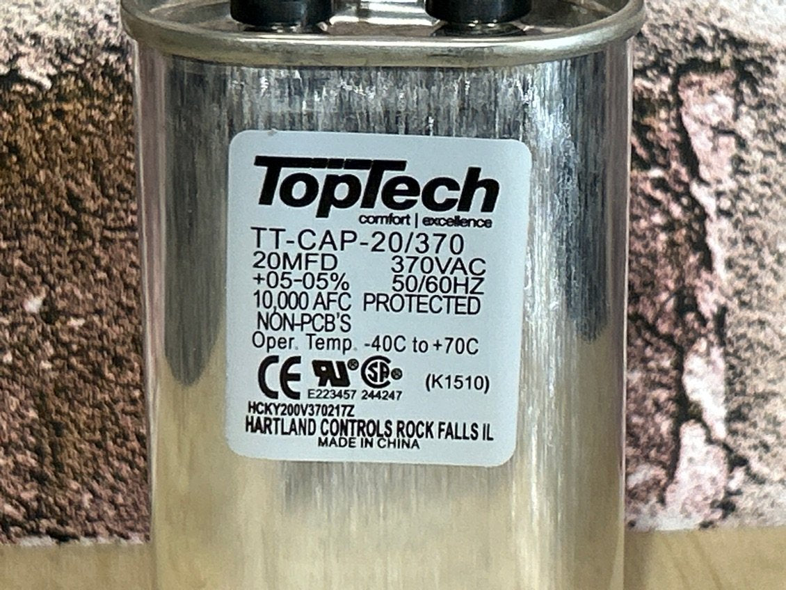 370 Vac, 20MFD 50/60 Hz, Oval Capacitor