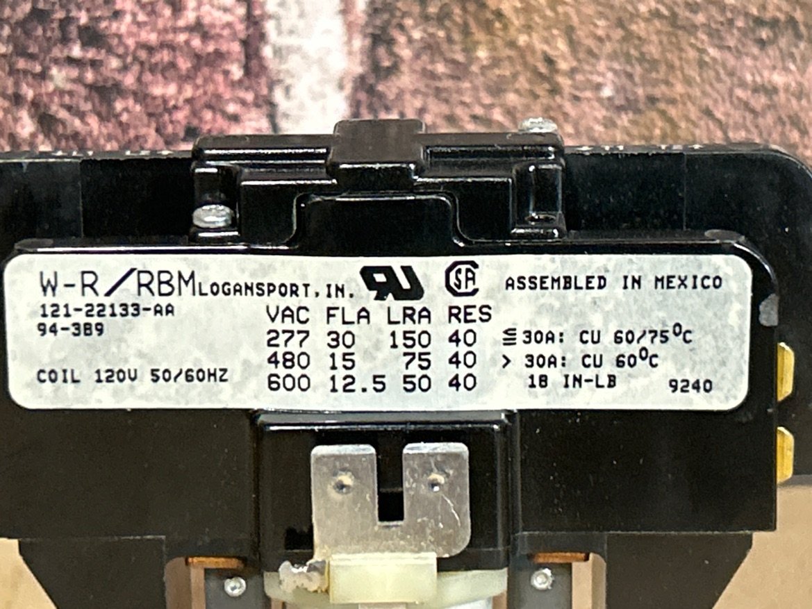 120 V, 50/60 Hz, 1 Pole Contactor