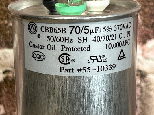 370 Vac, 70+5MFD 50/60 Hz, Round Capacitor