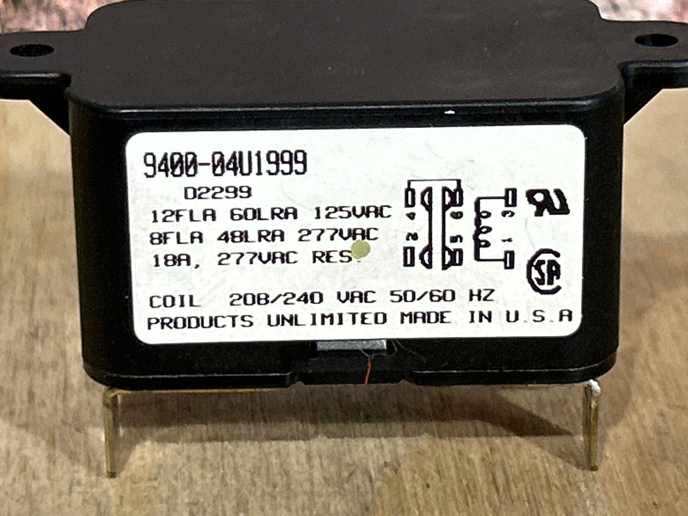 208/240 V, 50/60 Hz, 12 Amps, Relay