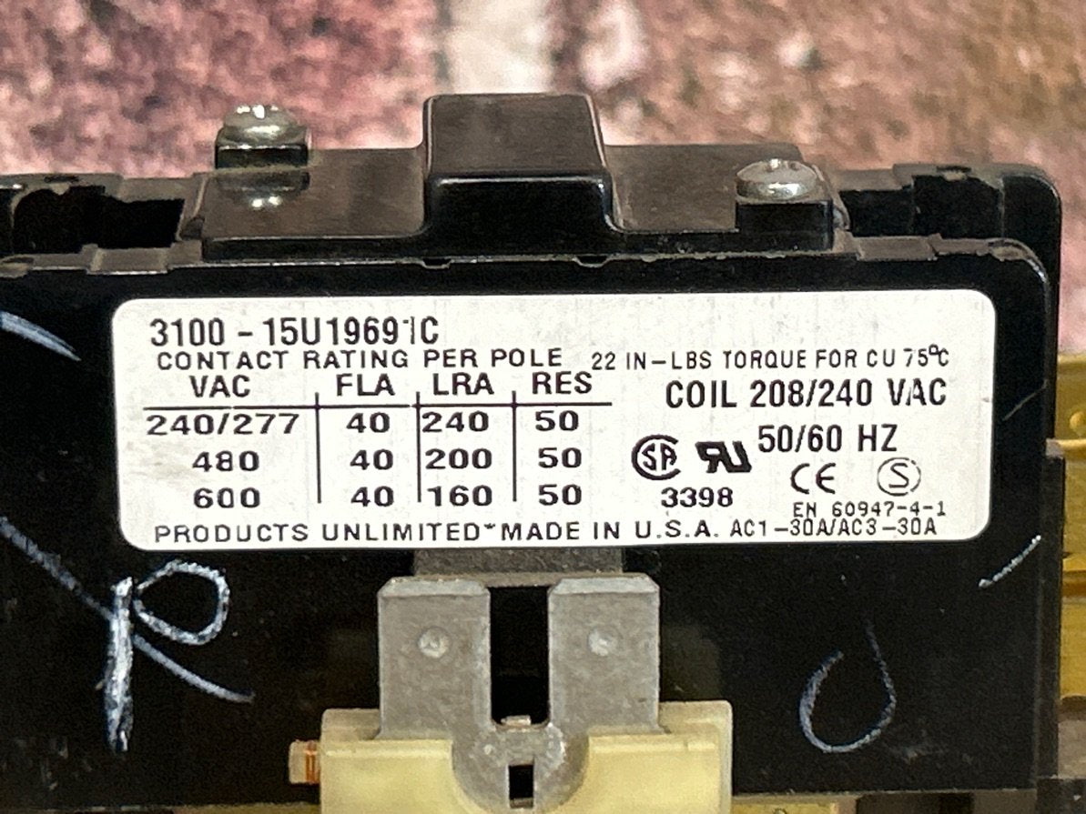 208/240 V, 50/60 Hz, 25 Amps 1 Pole Contactor