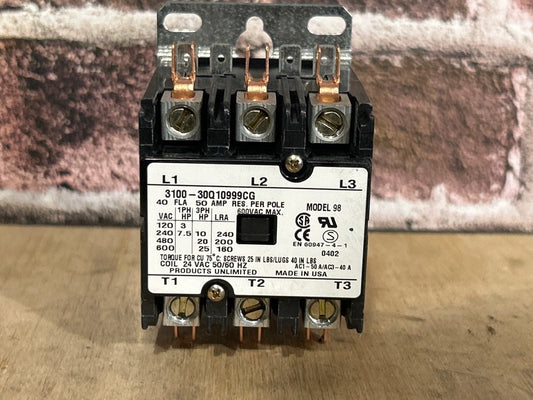 24 V, 50/60 Hz, 40 Amps 3 Pole Contactor