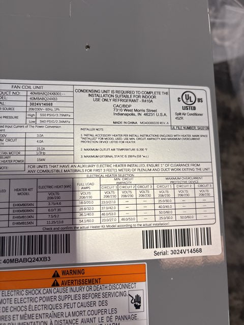 24,000 BTU Single-Zone Indoor Inverter Heat Pump Mini Split Unit, 21.5 SEER 208-230/60/1 R-410A