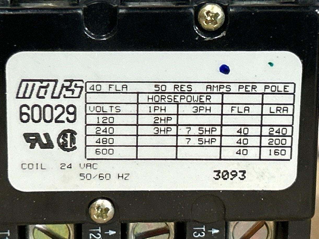 24 V, 50/60 Hz, 40 Amps 3 Pole Contactor