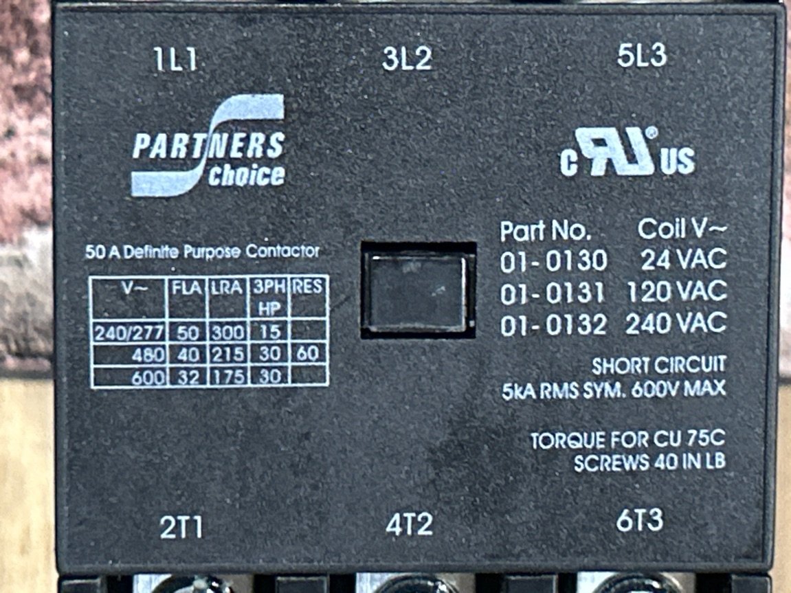 120 V, 50/60 Hz, 60 Amps 3 Pole Contactor