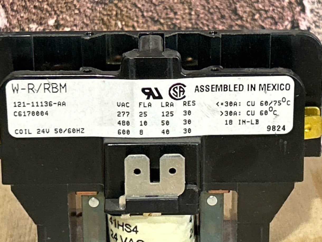 24 V, 50/60 Hz, 25 Amps 1 Pole Contactor