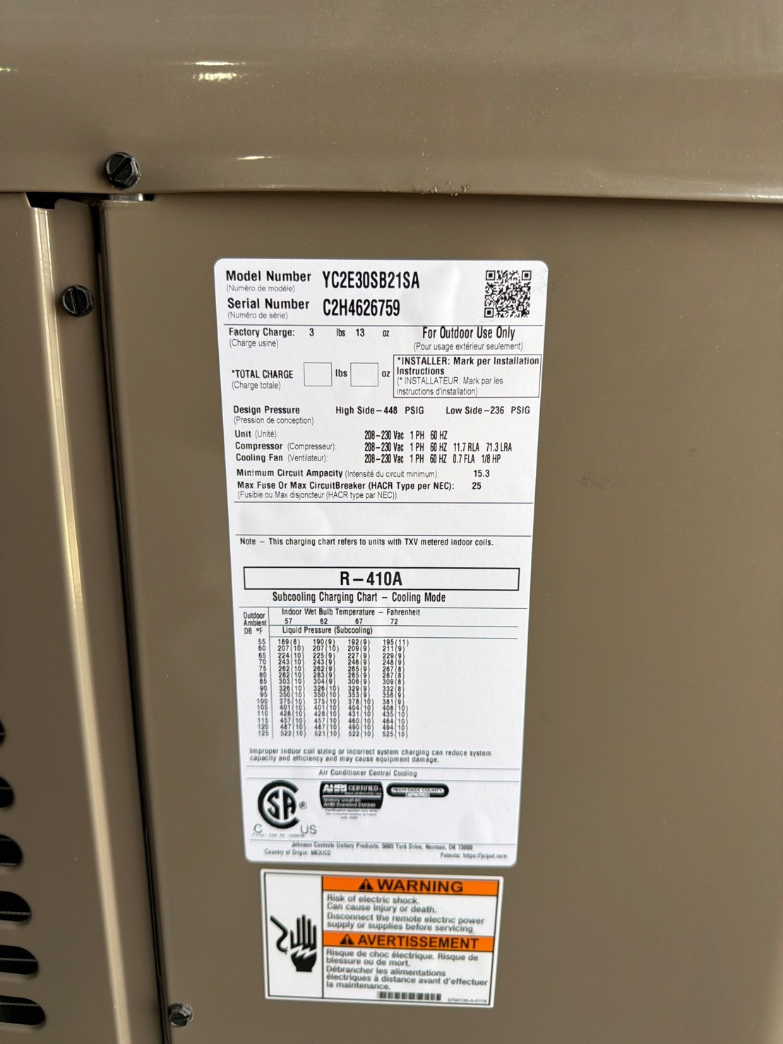 2.5 Ton Single-Stage Split-System Air Conditioner 208-230/60/1 R410A 14.3 SEER2
