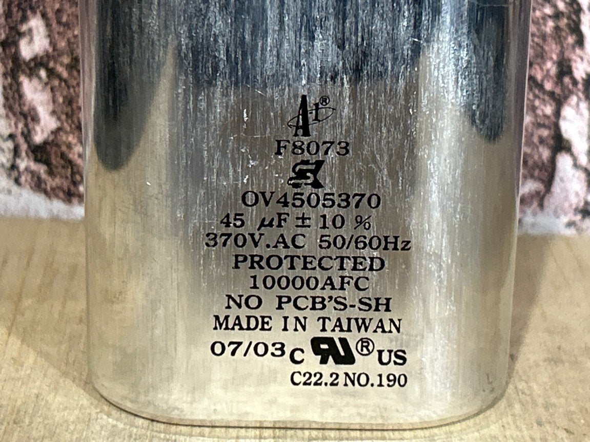 370 Vac, 45MFD 50/60 Hz, Oval Capacitor