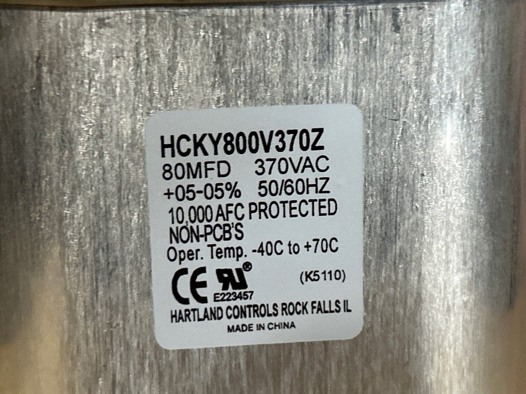 370 Vac, 80MFD 50/60 Hz, Oval Capacitor