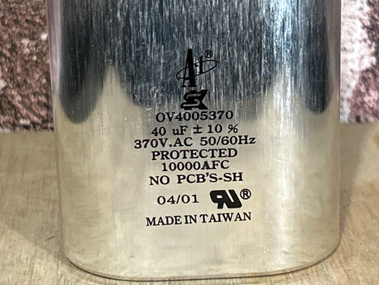 370 Vac, 40MFD 50/60 Hz, Oval Capacitor