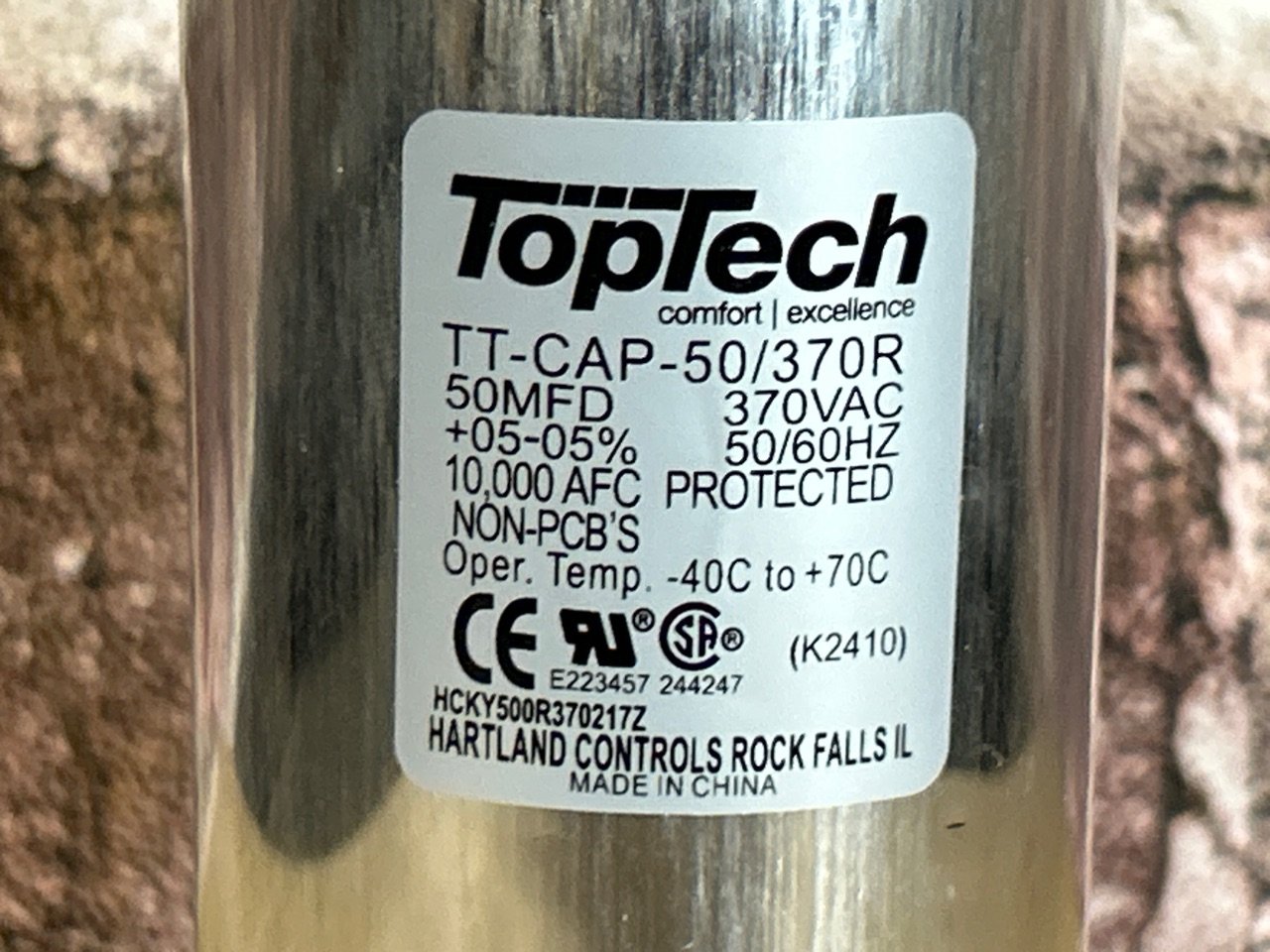 370 Vac, 50MFD 50/60 Hz, Round Capacitor