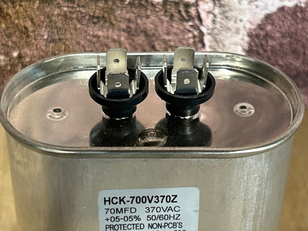 370 Vac, 70MFD 50/60 Hz, Oval Capacitor