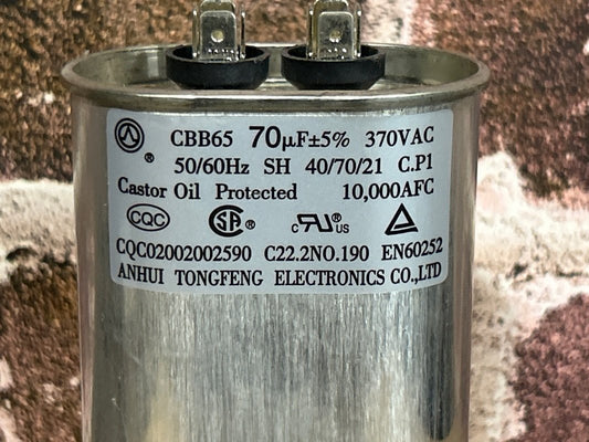 370 Vac, 70MFD 50/60 Hz, Oval Capacitor
