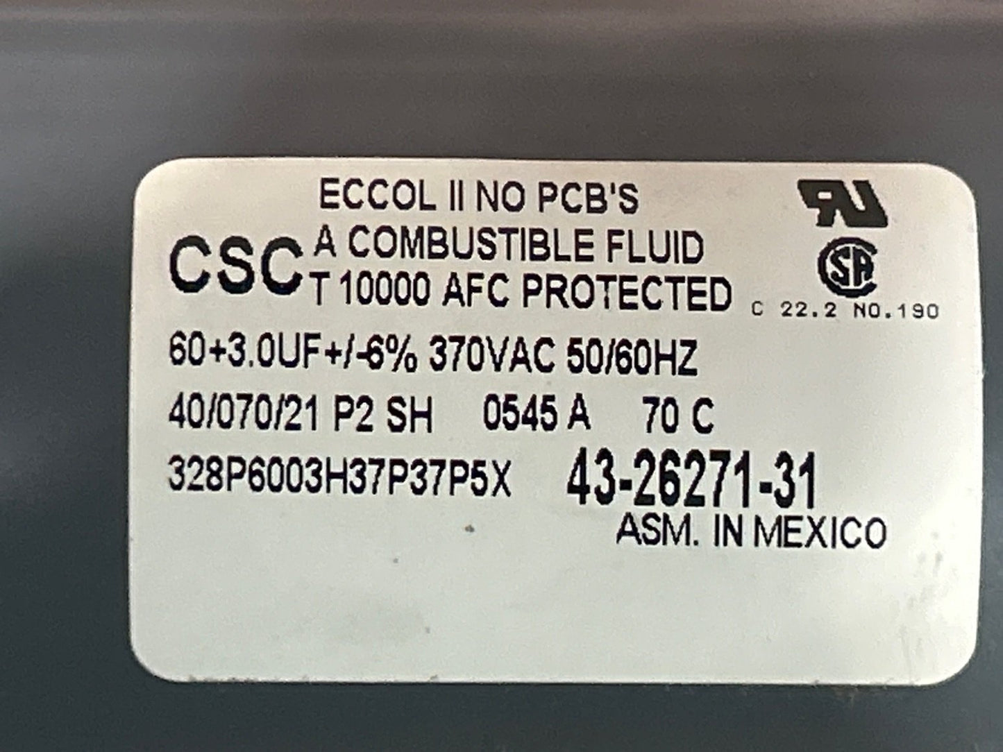 370 Vac, 60+3MFD 50/60 Hz, Round Capacitor