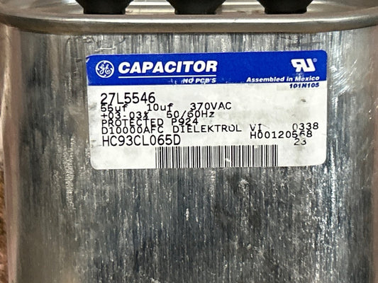 370 Vac, 55+10MFD 50/60 Hz, Oval Capacitor