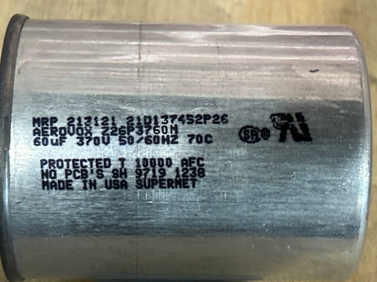370 Vac, 60MFD 50/60 Hz, Round Capacitor