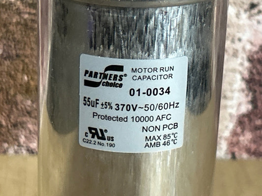 370 Vac, 55MFD 50/60 Hz, Round Capacitor