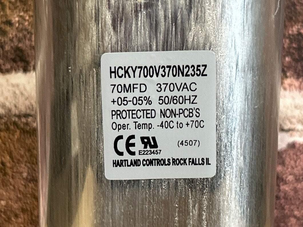 370 Vac, 70MFD 50/60 Hz, Oval Capacitor