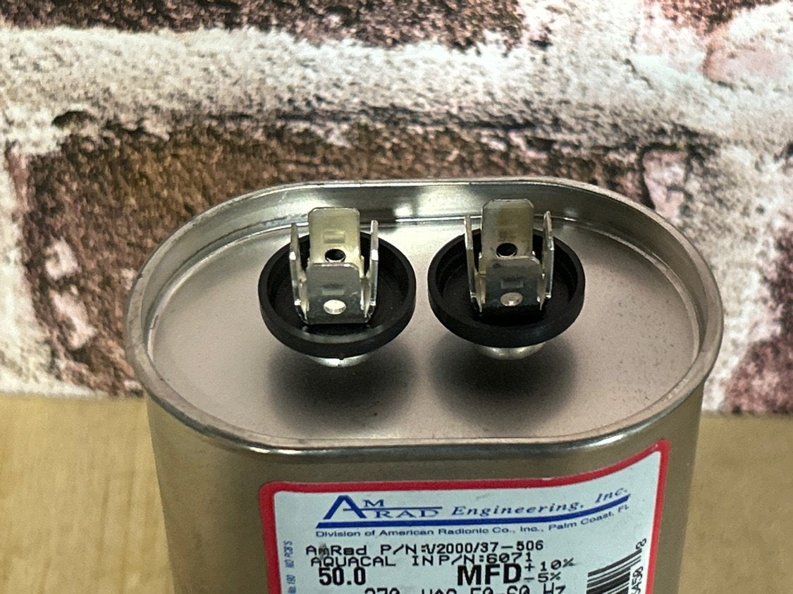 370 Vac, 50MFD 50/60 Hz, Oval Capacitor
