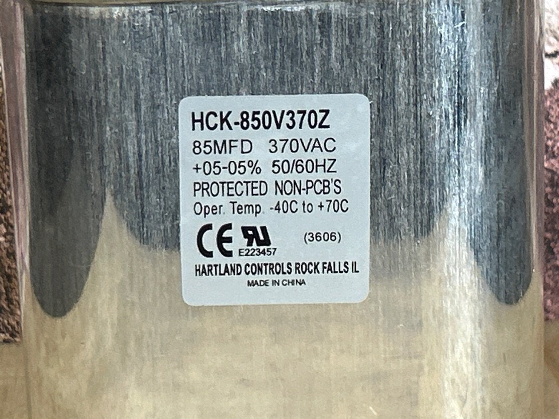 370 Vac, 85MFD 50/60 Hz, Oval Capacitor