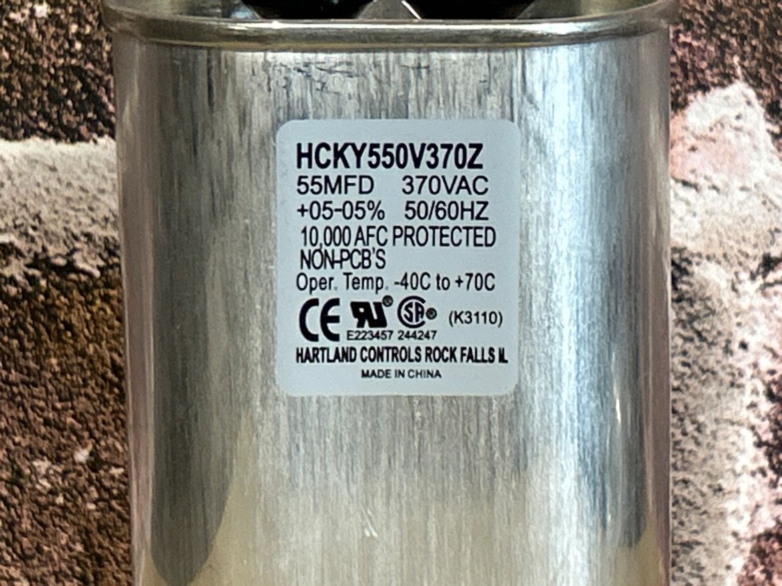 370 Vac, 55MFD 50/60 Hz, Oval Capacitor