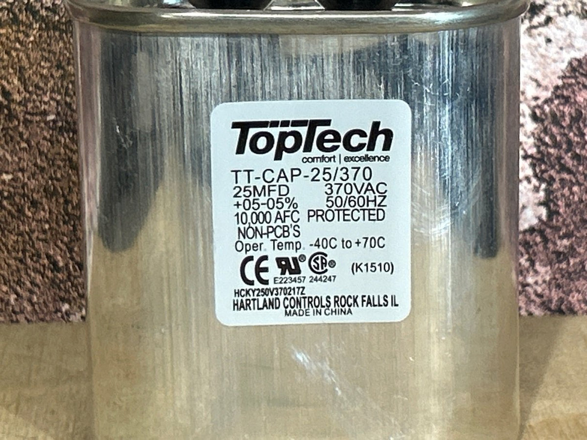 370 Vac, 25MFD 50/60 Hz, Oval Capacitor