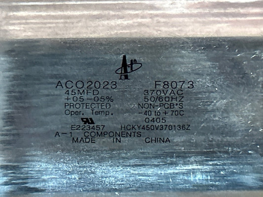 370 Vac, 45MFD 50/60 Hz, Oval Capacitor